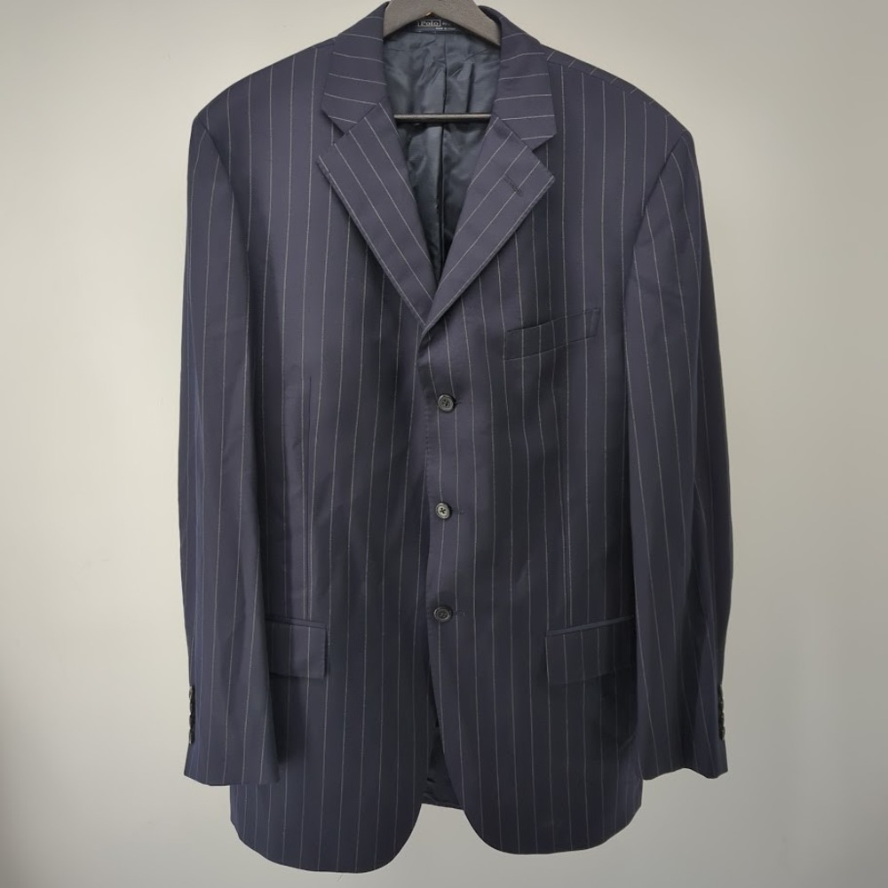 Polo Ralph Lauren Blazer Men 42L Large Pinstripe Wool Made Italy Suit Sport READ